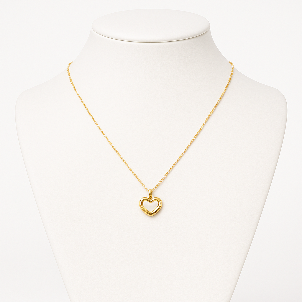 Collier cœur doré en acier inoxydable