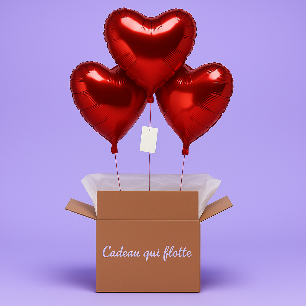 Coffret bouquet 3 ballons cœurs rouges