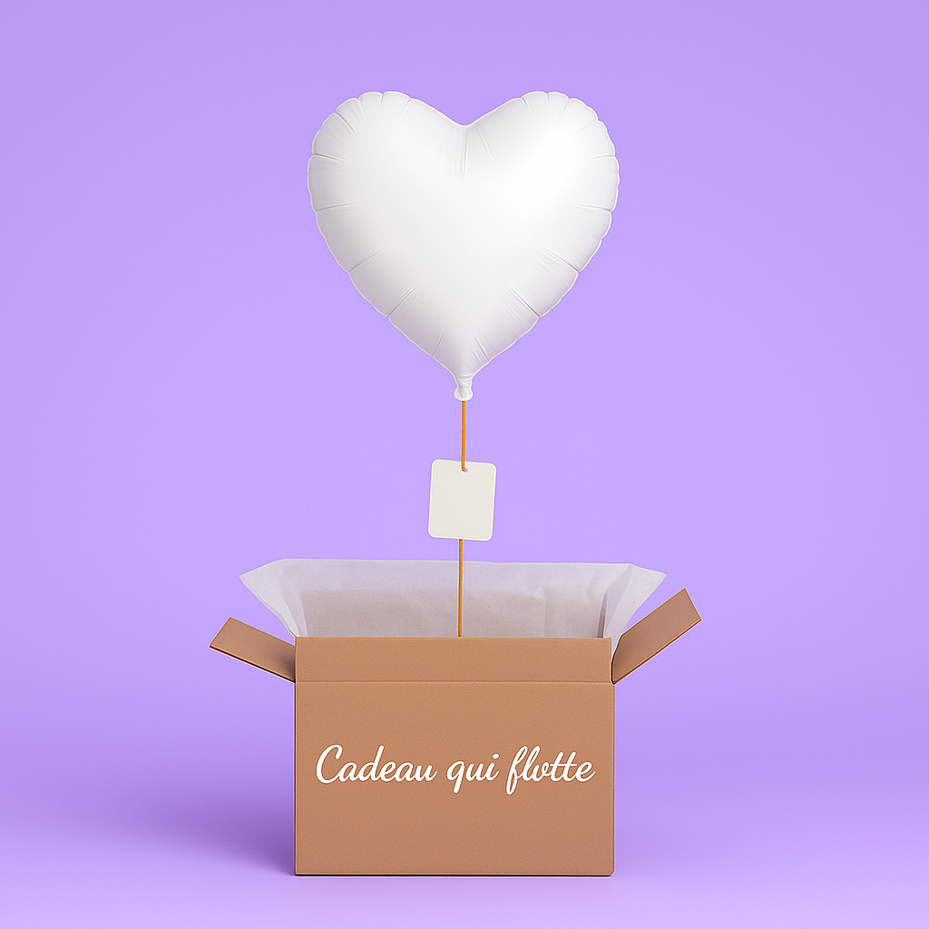 Coffret ballon cœur blanc surprise