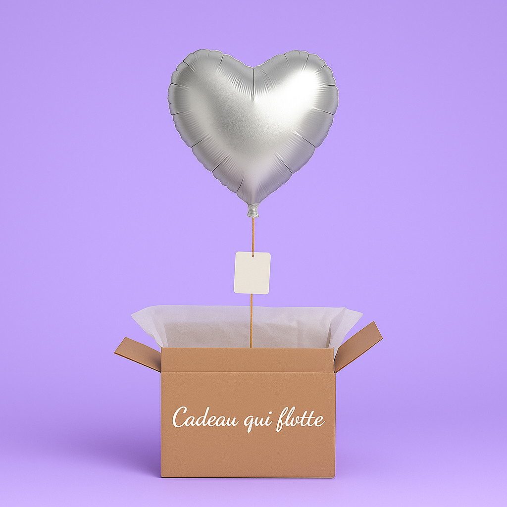 Coffret ballon cœur argent surprise