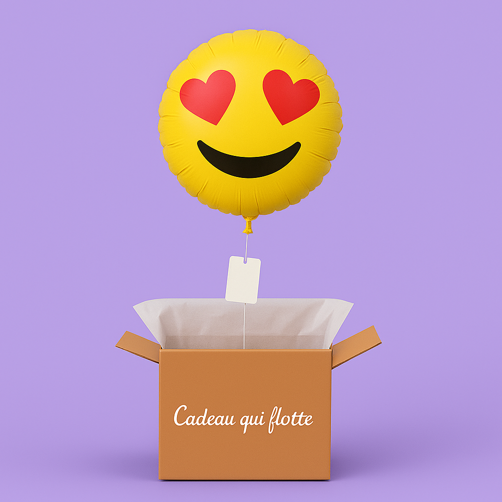 Coffret ballon smiley yeux cœur surprise