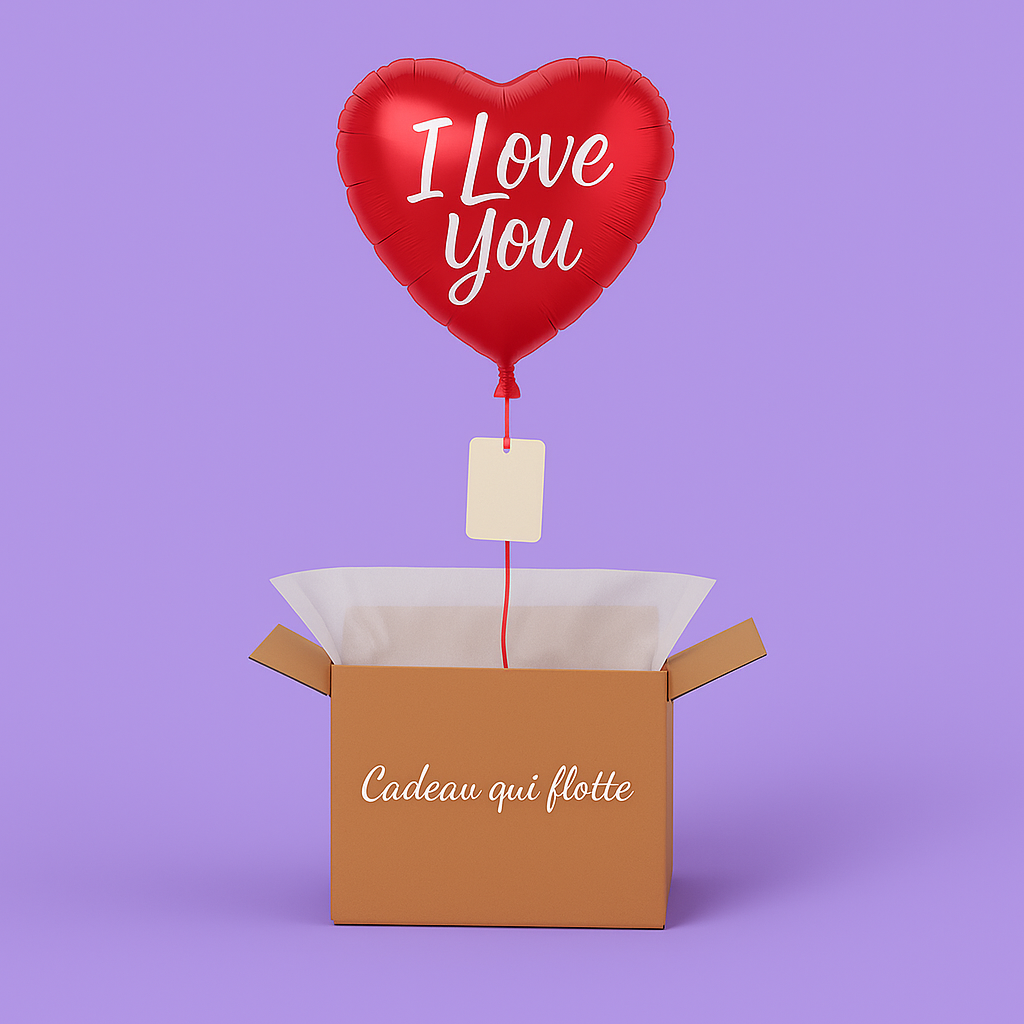 Coffret ballon cœur I Love You surprise romantique
