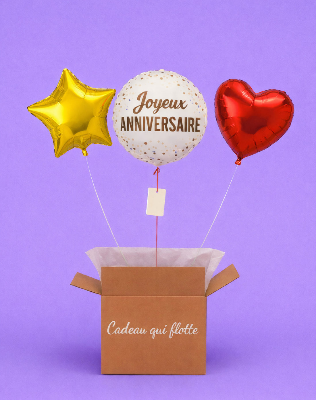 Coffret ballon anniversaire étoile or et cœur rouge