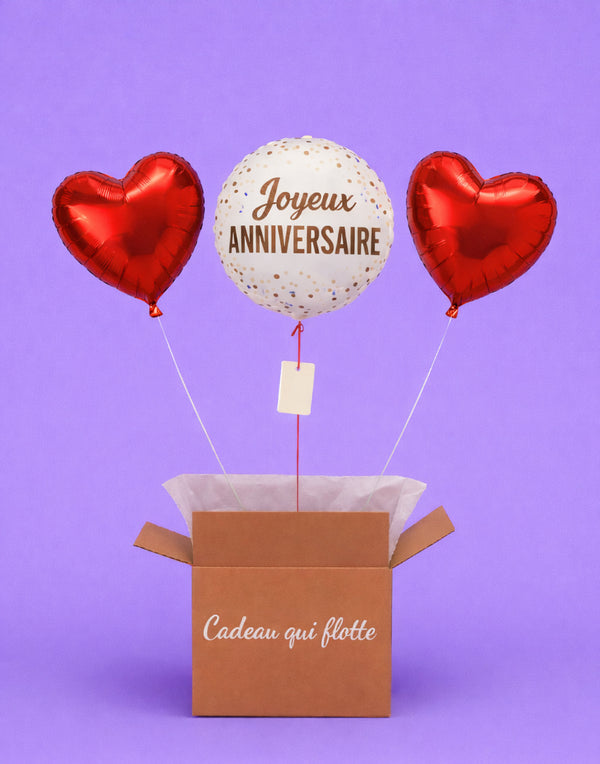 Coffret ballon anniversaire 2 cœurs rouges