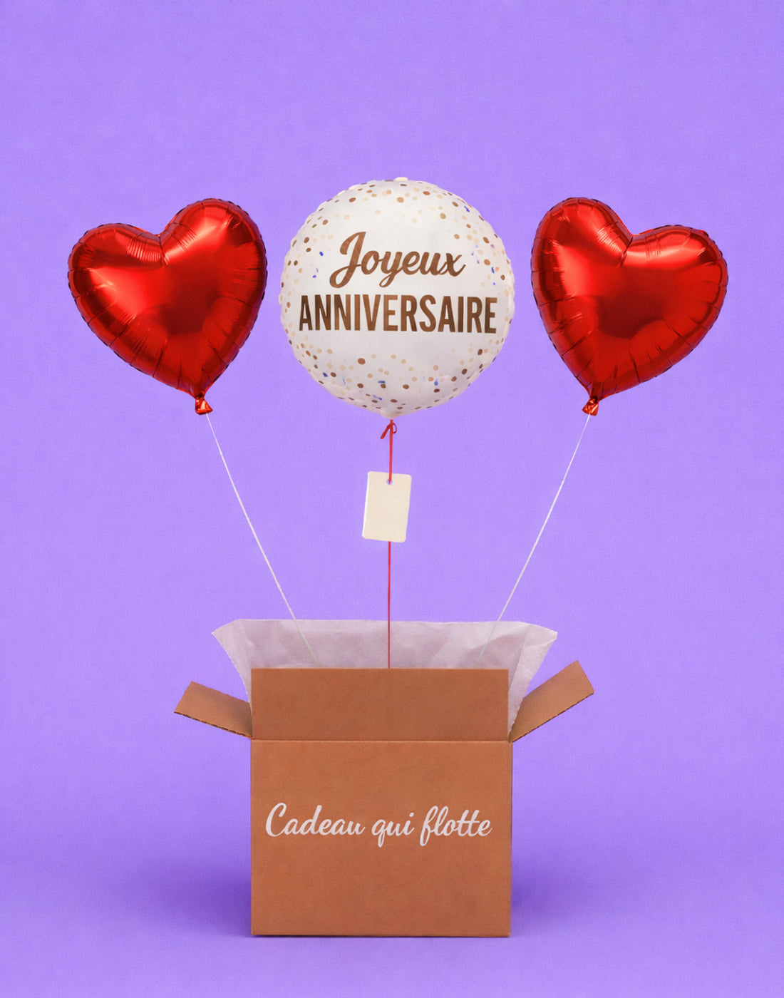 Coffret ballon anniversaire 2 cœurs rouges